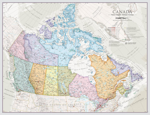 Canada Political Wall Map  Laminated 24"x 16"